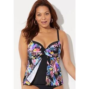 NWT Swimsuits for all Womens Top Plus Size 26 Tankini Faux Flyaway Underwire
